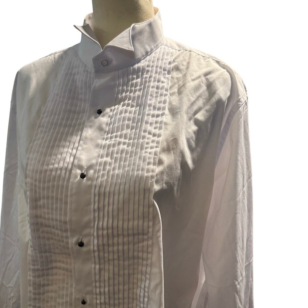 Milani Men's Classic White Pleated Tuxedo Shirt, Wing Tip Collar, Size 16 32/33